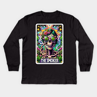 Smoker Girl Funny Skeleton Tarot Card Kids Long Sleeve T-Shirt